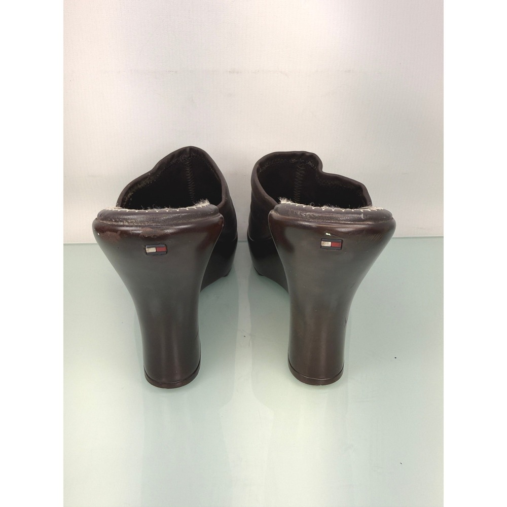 Tommy Hilfiger Tommy Girl Wedge Mule Clogs sz 6 Brown Leather Vintage 90s y2k - Picture 6 of 10